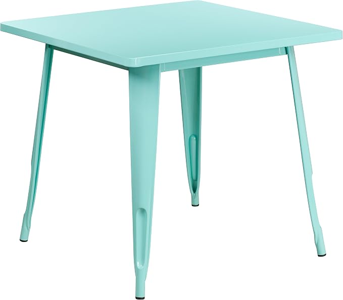 BizChair Commercial Grade 31.5" Square Mint Green Metal Indoor-Outdoor Table