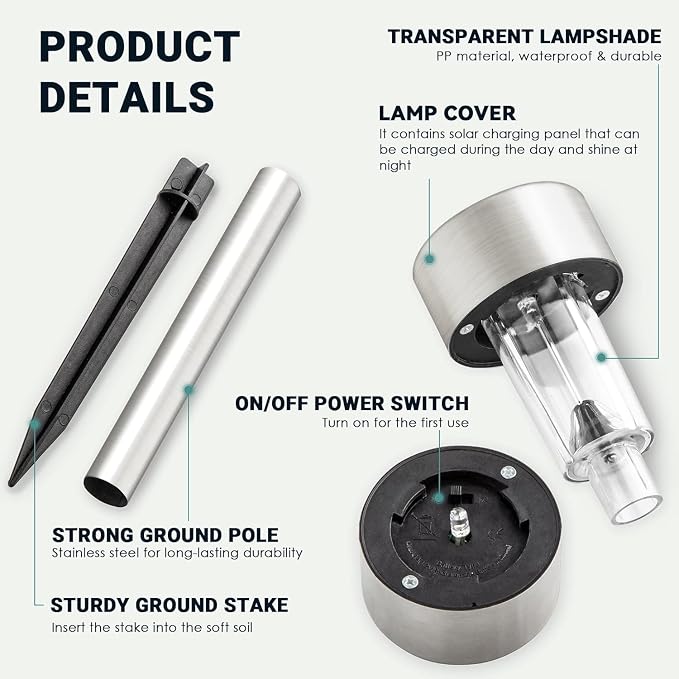 GIGALUMI Solar Garden Lights Outdoor, 12 Pack 6-Color, IP65 Waterproof Decorative Pathway Lights, Stainless Steel LED Landscape Lighting for Yard, Lawn, Walkway