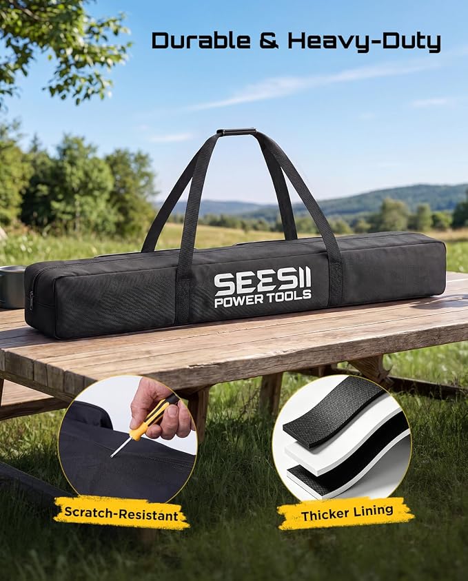 SEESII Universal 55-Inch Pole Tool Storage Bag for Detachable Pole Saws, Pole Hedge Trimmers & Pruners, Fits Collapsed Sections up to 55 in, 600D Water-Resistant Carrying Case, Black