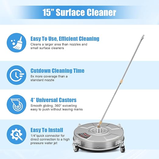Dollate 15" Pressure Washer Surface Cleaner,for 2200-4000 PSI Pressure Washer 4GPM Maximum Flow,2 Replace Nozzles Power Washer Attachment for Concrete, Patio, Deck Cleaning