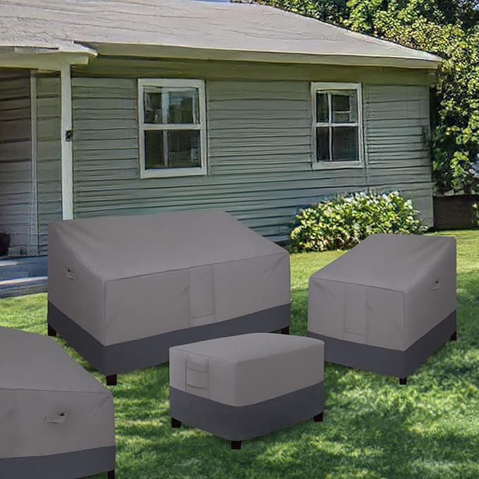 Easy-Going Outdoor Ottoman Cover, Heavy Duty Waterproof Patio Furniture Cover with Padded Handles (1 Pack-25"x25"x17", Gray/Dark Gray)
