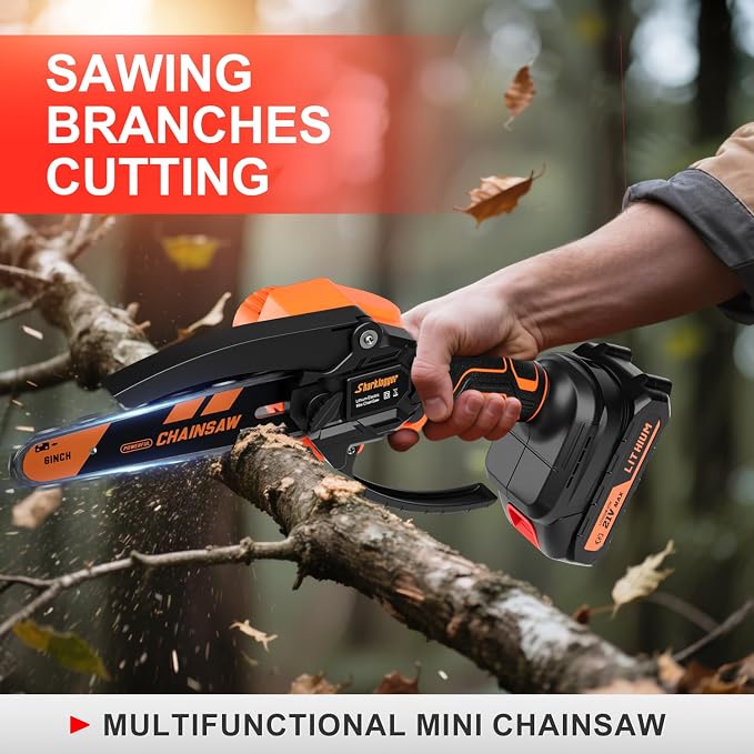 Mini Chainsaw, 6-inch Cordless Electric Small Chainsaws, Portable Handheld Chain Saw for Tree Pruning Shears Garden Maintenance, Best Fathers Day Gift for Men Dad Husband(Orange-2 Battery)