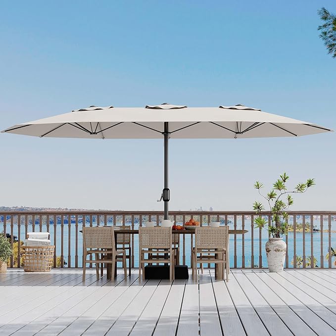 KYBOLT 15 Ft Large Patio Umbrella with Base Included, Outdoor Double-Sided Rectangle Umbrella with Crank Handle, Outdoor Umbrella for Backyard, Pool, Patio,