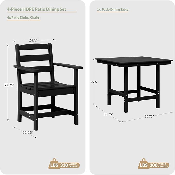 WestinTrends Ashore 5-Piece HDPE Outdoor Square Patio Dining Table Set with Armchairs, White