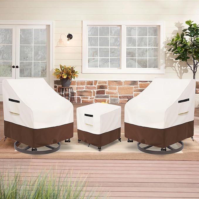 Patio Furniture Set Covers for 3 Piece Outdoor Bistro,Waterproof 100% Outdoor Furniture Cover for 2 Swivel Chairs and Coffee Table,Beige