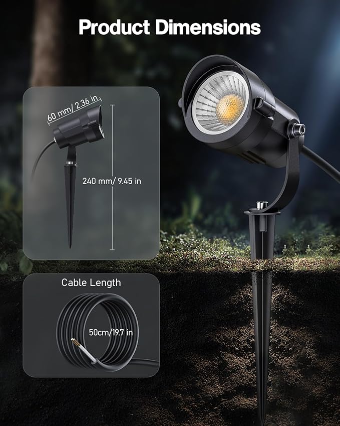 HIBOITEC Spotlights Low Voltage Landscape Lighting with Connectors 600LM 2900K Landscape Lights Kit 12-24V AC/DC IP65 Waterproof for House Yard Trees Garden Outdoor 16 Packs
