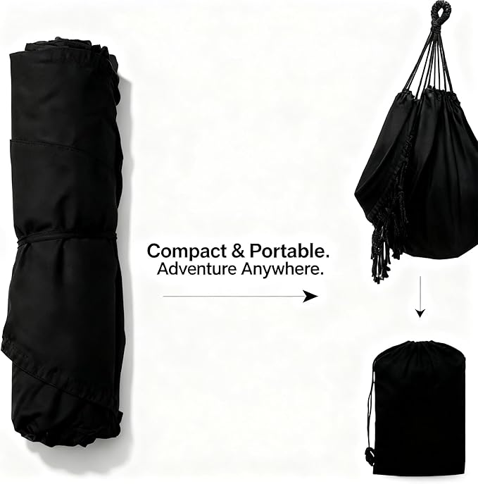 Goutime Double Hammock, Macrame Boho Cotton Hammock with Hanging Ropes, Portable for Camping Patio Backyard Indoor Outdoor,485LBS Capacity (Black)