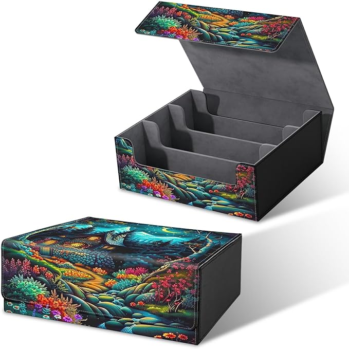 Card Deck Box for MTG, Cards Storage Box Fits 120+ Sleeved, Leather Big Size Strong Magnetic Closing Case for Board Games Magic TCG CCG Baseball Collection Women Man, Creek Chateau