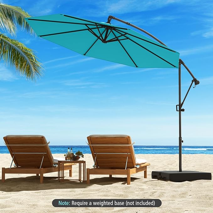 Tangkula 10 FT Patio Offset Umbrella, Hanging Cantilever Umbrella w/X-shaped Base & 360° Rotation, Smooth Crank Handle, Vented Top, Outdoor Market Umbrella for Backyard, Deck (Turquoise)