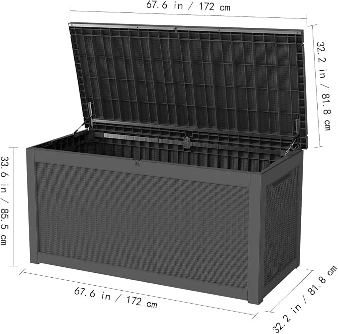 260 Gallon Patio Storage Box, Outdoor Resin Deck Box with Hydraulic Lid, Lockable & Waterproof for Garden Tools, Furniture Cushions, UV Resistant Outside Storage, Black
