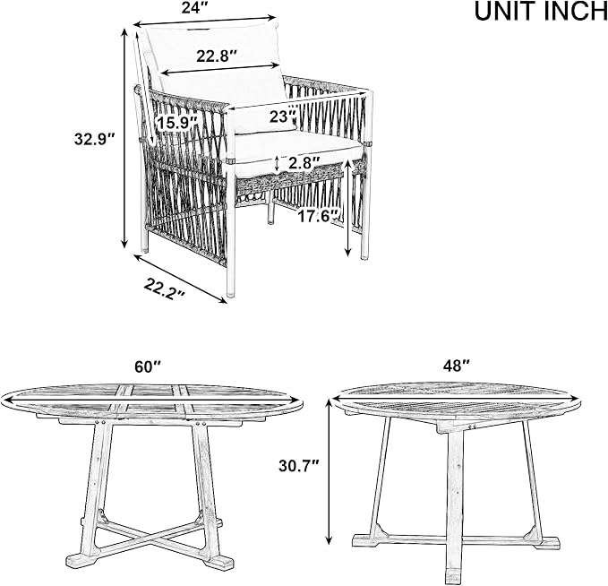 Merax 5 Piece Patio Dining Set, Outdoor Acacia Wood Extendable Round Table with 12 Inch Butterfly Leaf and 4 Rattan Arm Chairs w/Cousions & Pillows for Backyard,Balcony, Garden, Poolsid, Natural