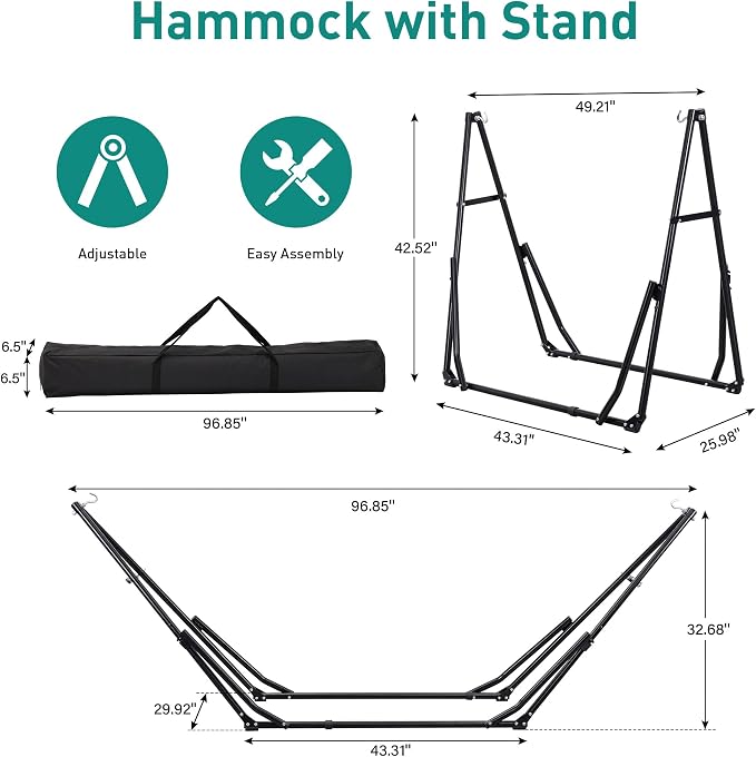 Ainfox 2 in 1 Hammock and Swing Chair with Stand, 550 lbs Capacity, Black