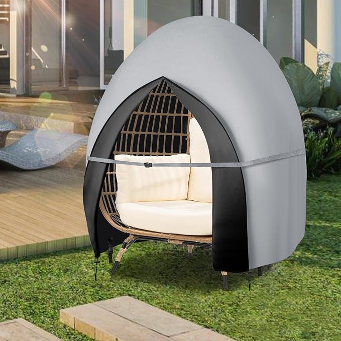 Patio Hanging Egg Chair Cover Double Egg Chair Covers Waterproof for Outdoor Pod Swing Loveseat Egg Chair- 91 X 87 Inches, Grey
