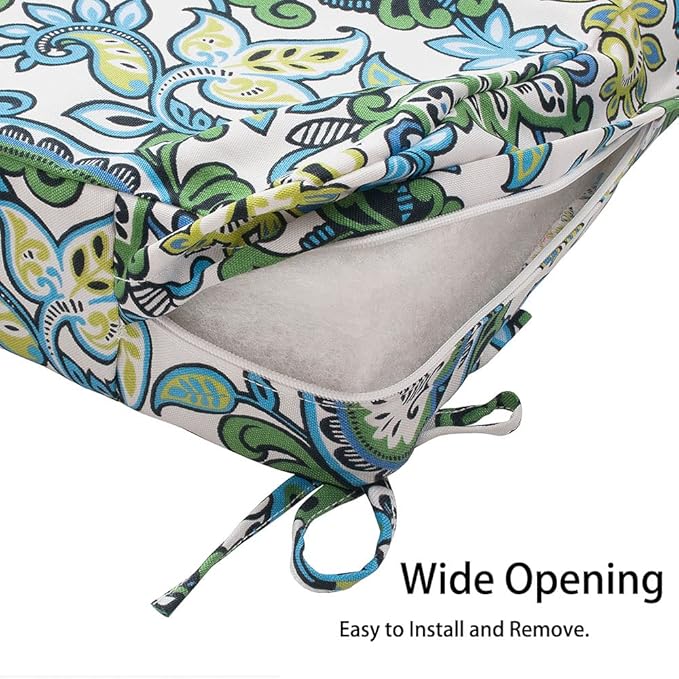 Magpie Fabrics Patio Bench Cushion Cover 48x18x3 Inch, NO Insert! Water Resistant UV Protection Outdoor Swing Loveseat Replacement Cover with Zipper, (Botanical Blue Green)