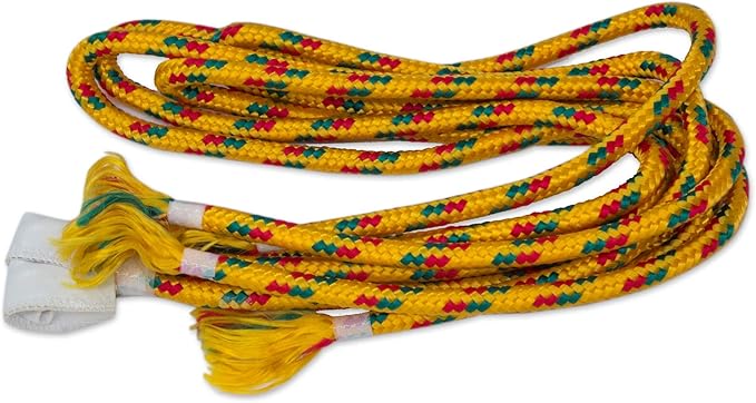 NOVICA Bright Yellow Orange Turquoise Blue Striped Tropical Hand Woven Cotton and Nylon Mayan 2 Person XL Rope Hammock, 'Yucatan Feast' (Double)