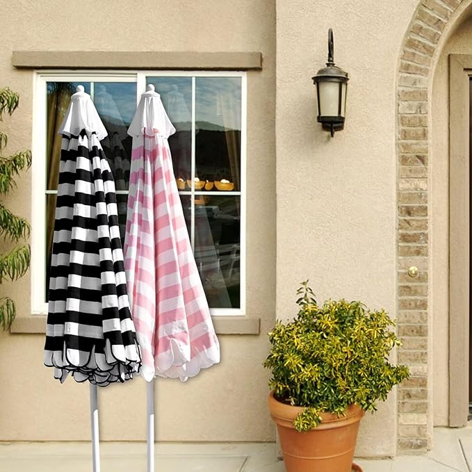 9Ft Elegant Valance Patio Umbrella, Outdoor Umbrellas for Patio with Auto-Tilt and Crank Systerm, Table Umbrella for Outdoors, Poolside,Beach, Backyard