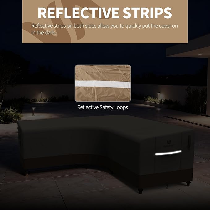 Rosefray 600D Outdoor L-Shaped Sectional Cover,Heavy Duty Anti UV Patio Sectional Sofa Cover with Air Vent, Waterproof Furniture Covers for Deck, Lawn,Backyard Left Facing 85''x105'' khaki brown