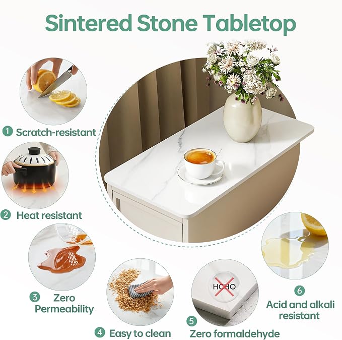 Rectangle Table Top,23.6 ” x 11.8 ” White Sintered Stone Tabletop, DIY Replacement & Cover Marble Desktop, Scratch & Wear Resistant, Easy to Clean, Suitable for Indoor & Outdoor