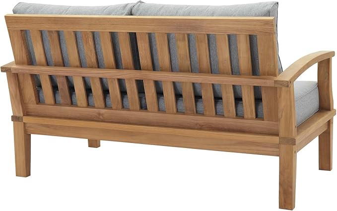 Modway EEI-1470-NAT-GRY-SET Marina Premium Grade A Teak Wood 3-Piece Outdoor Patio Furniture Set, Natural Gray