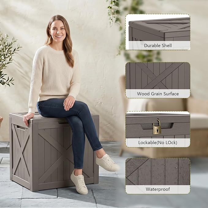 Vixzen 40 Gallon Package Delivery Boxes for Outside Secure Parcel Drop Storage Deck Box Outdoor Waterproof UV Resistant Resin Lockable MailBox for Porch Patio(Beige)