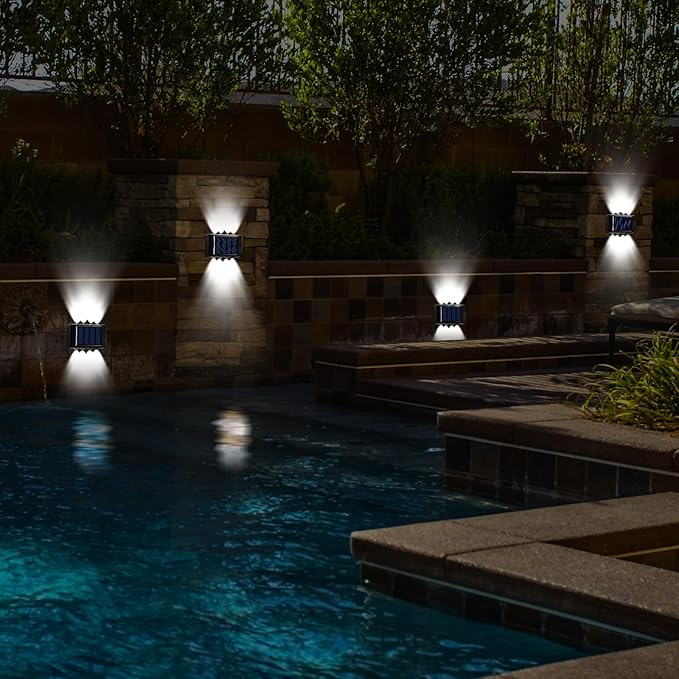 Rossesay 8 Pack Solar Wall Lights for Outside 6000K Cold Solar Fence Lights Up and Down LED Autumn Outdoor Decorative Waterproof Lamps Dusk to Dawn LED Lighting Wall Sconces for Outside Deck Garage