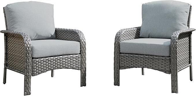 2 PCS Outdoor Patio Furniture Set with Thickened Cushions, All-Weather Rattan Wicker Outdoor Conversation Set for Porch,Backyard,Balcony,Dark Grey