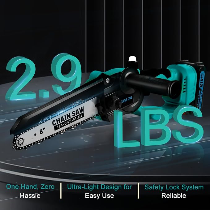 Mini Chainsaw, 8 inch & 6 Inch Portable Electric Chainsaw, 2026 Upgrade, Small handled Chain saw Cordless with 2 Batteries & Auto Oiler for Trees Branches, Garden, Yard, Power Gifts for Men Dad (Blue)