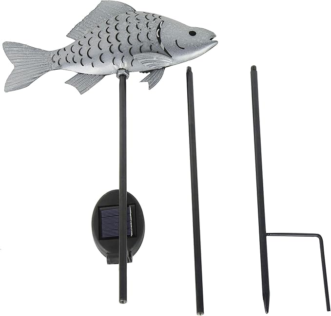 KAIXOXIN Solar Garden Lights Metal Fish Decorative Stake for Outdoor Patio Yard Decorations,Warm White LED Solar Path Lights (Silver-1)