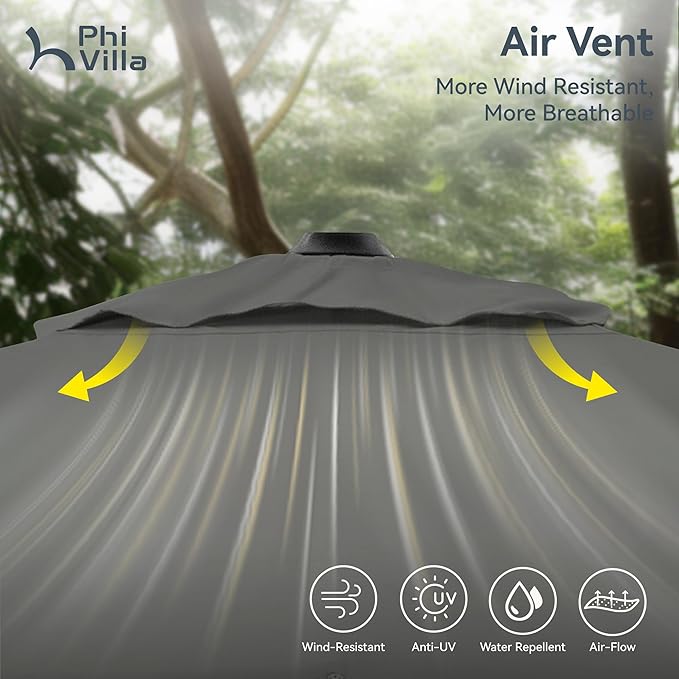 PHI VILLA 9'x 12' Cantilever Patio Umbrella with Crank Handle, 6-Level Tilt & 360° Rotation, Aluminum Square Outdoor Offset Umbrella Windproof & Crashproof for Garden, Deck, Pool (Grey)