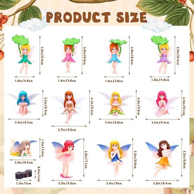 14Pcs Mini Fairy Garden Figurines Set | Miniature Tree Stakes Mini Fairy Figures with Fairy Garden Decor Cake Topper Landscapes DIY Terrarium Dollhouse Desk Decor