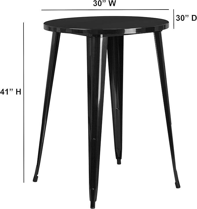 EMMA + OLIVER Commercial Grade 30" Round Black Metal Indoor-Outdoor Bar Height Table