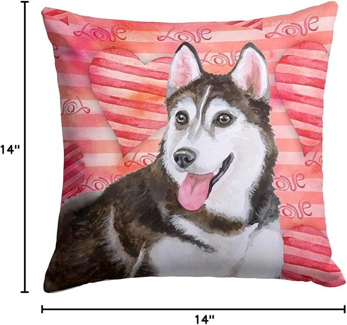 Caroline's Treasures BB9799PW1414 Siberian Husky #2 Love Fabric Decorative Pillow, Red Machine Washable, Indoor Outdoor Decorative Pillow for Couch, Bed or Patio, 14Hx14W