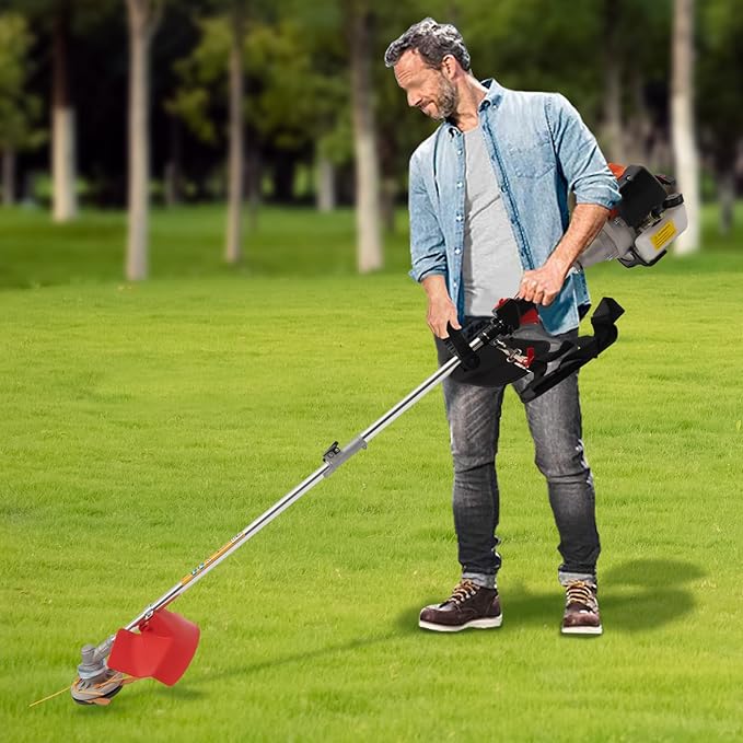 2 Stroke 33cc Gasoline Weed Trimmer Brush Cutter Lawn Edger Grass Weed Eater, Gas Weed Trimmer Gas Weedeaters Grass Trimmer Cordless Gasoline Power w/ 2 Blade Heads