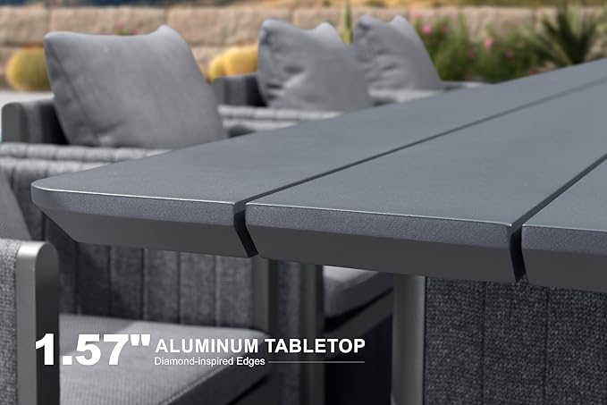 PURPLE LEAF 13 Pieces Outdoor Patio Dining Set Modern Extra Large Weather-Resistant Table and Aluminum Chairs Pillows Included for Outdoor Garden Grey