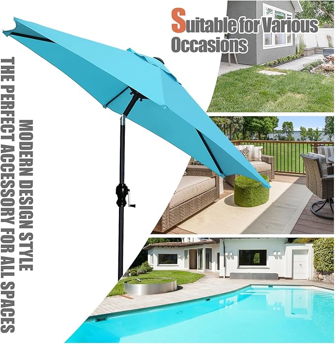 GDY 7.5FT Patio Umbrella Outdoor Table Umbrella,Market Umbrella with Push Button Tilt and Crank for Garden, Lawn, Deck, Backyard & Pool (Blue)