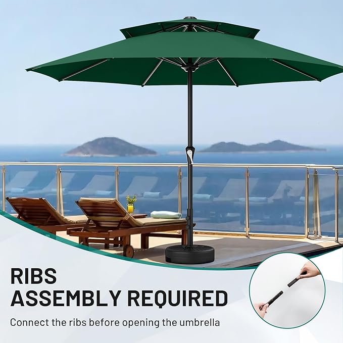 AreShark 11ft 2 Tiers Patio Umbrella - Outdoor Umbrella Waterproof UV Protection, Market Table Umbrella w/ 8 Sturdy Ribs&Crank for Pool, Porch, Garden(Dark Green)