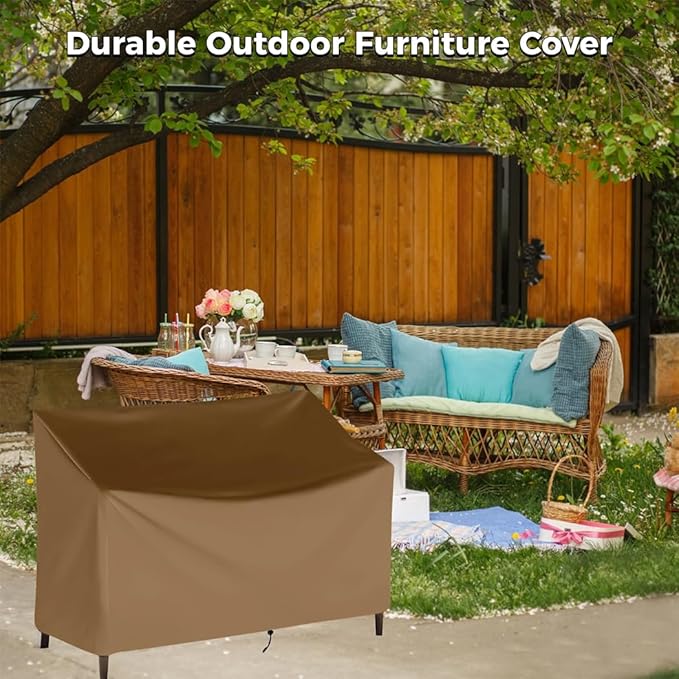 Outdoor Bench Cover, Waterproof Outdoor Patio Furniture Cover for 4-Seater Bench, Durable Oxford Cloth Garden Sofa Chair Cover, 75" L x 26" W x 35" H (Khaki, 53" L x 26" W x 35" H)
