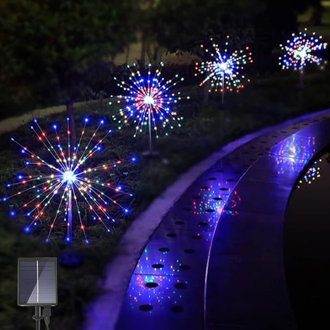 Solar Garden Firework Lights Outdoor, 4 Pack 360 LED 8 Lighting Modes Waterproof Landscape Decorative Sparklers Twinkling Starburst Lights for Yard Pathway Walkway Christmas, Colorful