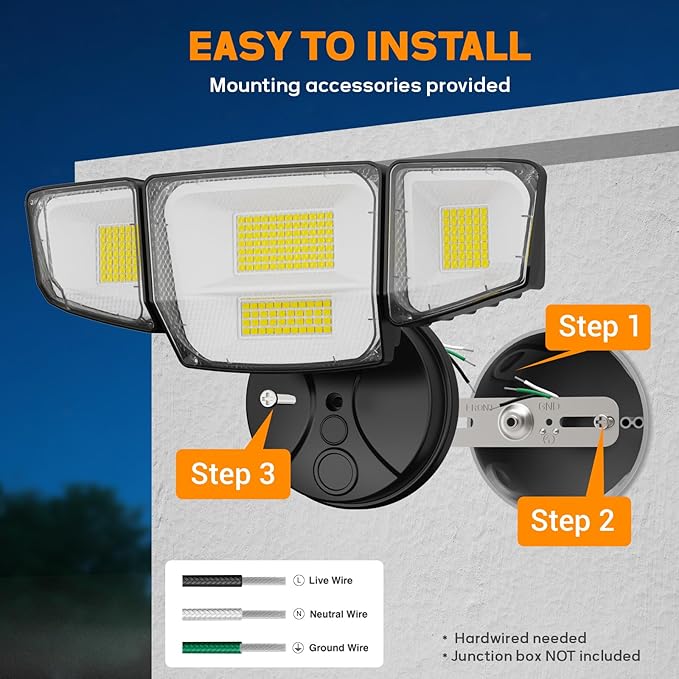 Abovizo 90W 10000LM Flood Lights Outdoor, LED Security Lights with 4 Heads, Switch Controlled, 6500k Daylight, IP65 Waterproof Exterior Floodlight for Outside, Garage, Yard, Porch, Eave