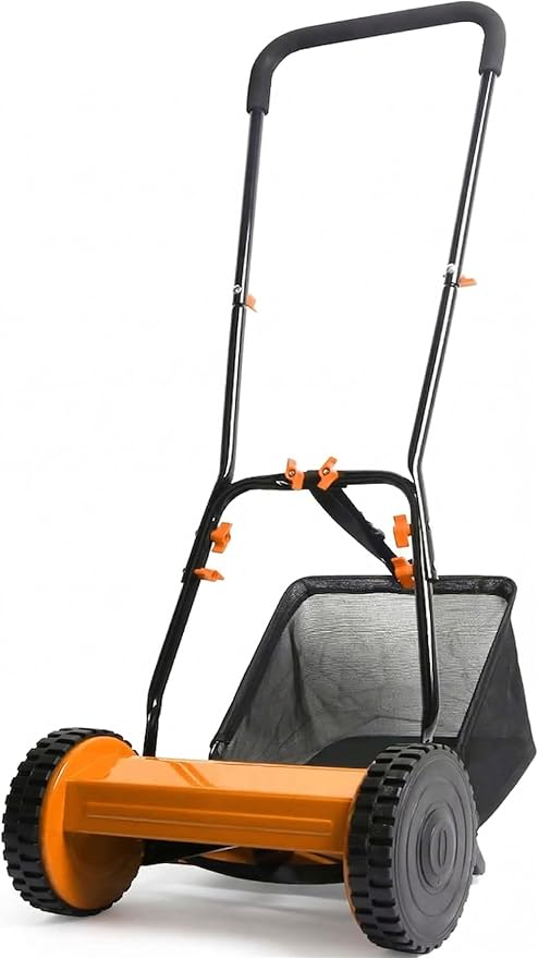 16in Push Along Lawn Mower - Lightweight 17.2 lbs - 4 Cutting Heights 0.6" to 1.6" - Rear Roller for Stripes - 16in Heavy Duty Steel Blades - 6.5 Gallon Collection Box (16 in)