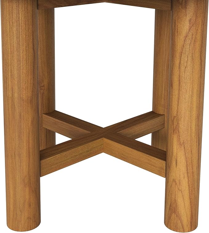Modway Eleni 20-Inch Outdoor Teak Wood Side Table in Natural – Round Patio End Table with Slatted Top for Patios, Decks, Or Gardens