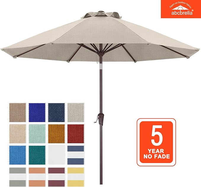 ABCCANOPY OLEFIN® 5-Year No Fading 9FT Patio Umbrella, Outdoor Table Umbrella with 8 Sturdy Ribs for Deck, Backyard, Yard (Beige)