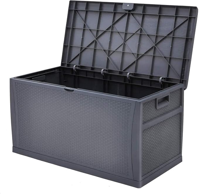 120 Gallon Resin Wicker Patio Storage Box, Outdoor Storage Container Deck Box and Gar, Grey