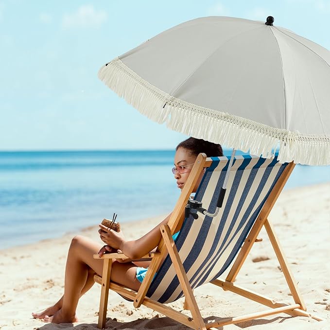 Buryeah 2 Pcs Beach Chair Umbrella Automatic with Universal Adjustable Clamp 44" UPF 50+ Portable Clamp on Beach Chair for Wheelchair Patio Golf Carts Camping