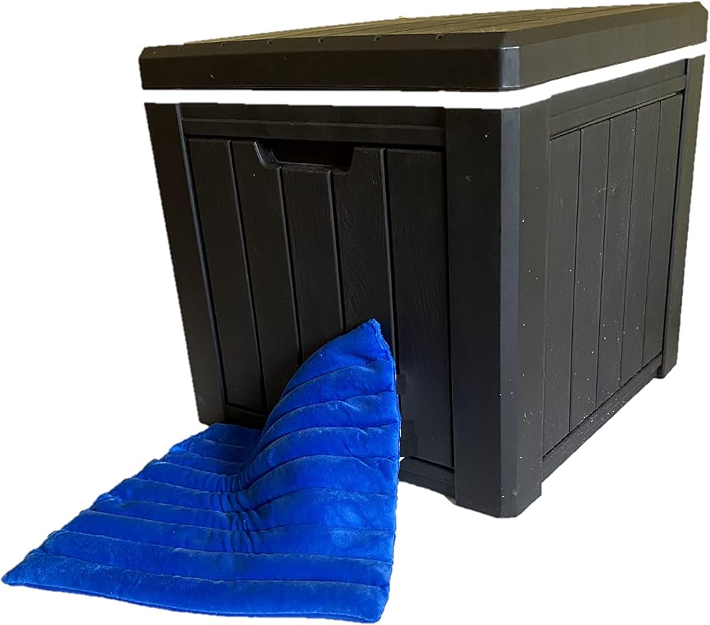 Hot Tub Towel and Robe Warmer/Deck Box with Microwavable Heat Pad - Thermal Resistance, Weather-resistant, Large Capacity for Outdoor Tub, Spa (Black)
