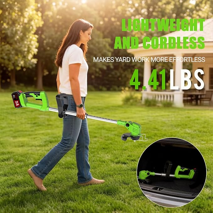 21V Electric Weed Wacker Cordless, 3 in 1 Weed Eater Battery Powered with Charger, Adjustable Height & Angle, Lightweight String Trimmer/Brush Cutter/Weed Trimmer for Lawn Garden Yard (Green)