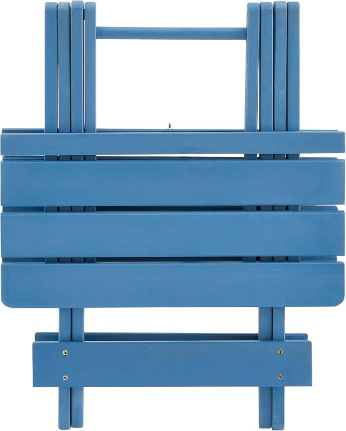 IRONORA Blue Solid Acacia Wood Folding Patio Side Table, Slatted Portable Outdoor End Table, Foldable Small Wooden Accent Table for Backyard Pool Balcony Beach Camping Indoor Use