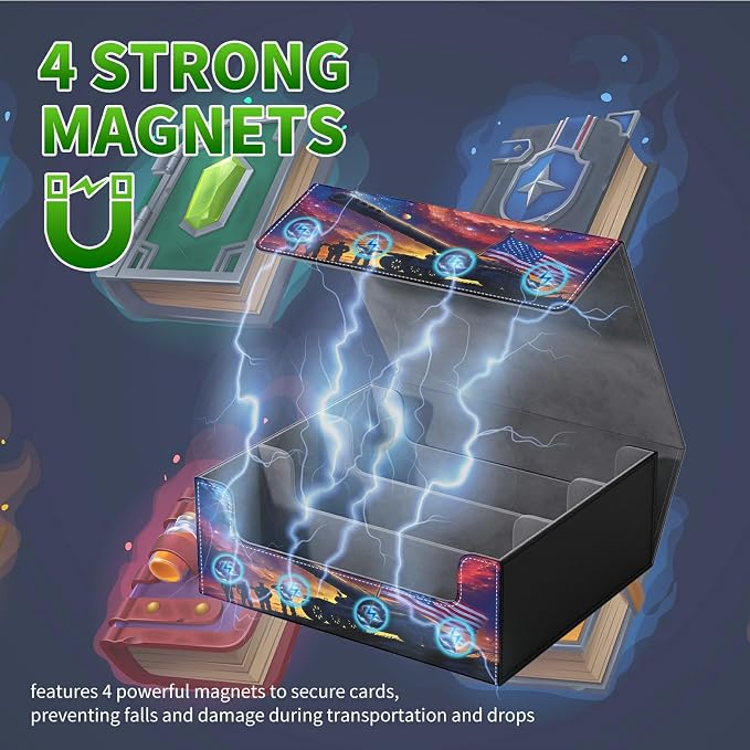 Large Card Deck Box for MTG, Fits 1200+ Sleeved Cards, PU Leather Storage Case with Strong Magnetic Closure, Multiple Colors Available for TCG CCG Baseball Card Collections, Starry Sky Flag