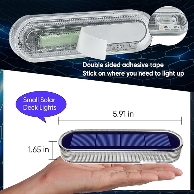 YiLaie Blue Solar Lights for Outside Auto ON/Off, Small Stick on Solar Strip Lights Outdoor Waterproof for Stair Boat Dock Driveway Deck Solar Powered (8 Pack)