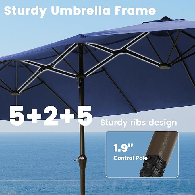 Ayge 15FT Patio Umbrella with Base,Large Outdoor Double-Sided Rectangle Umbrella with Crank Handle, Market Umbrella for Poolside Garden Deck Backyard Beach Pools,Navy
